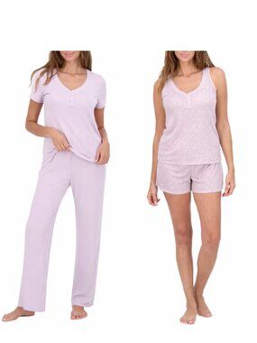 Live 2 Lounge 4-Piece Pointelle Lounge Set: Henley Tee, Tank, Short, & Pant - M
